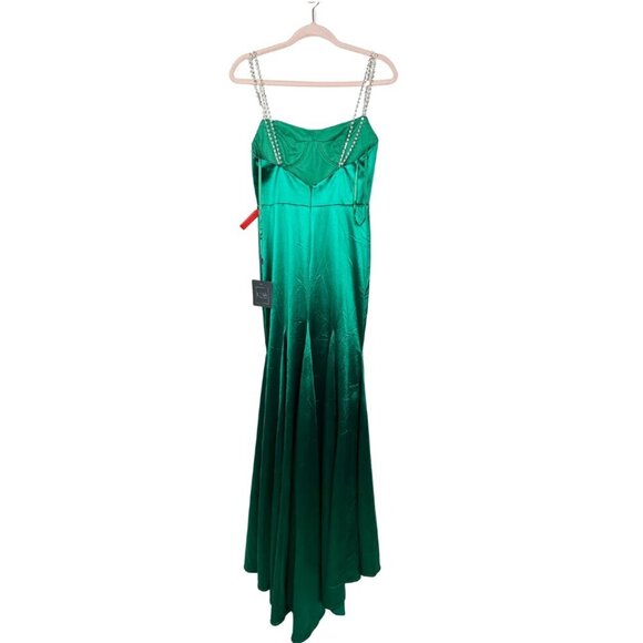NWT Mac Duggal Charmeuse Rhinestone Strap Trumpet Gown Emerald 2 #8277 - Picture 4 of 7